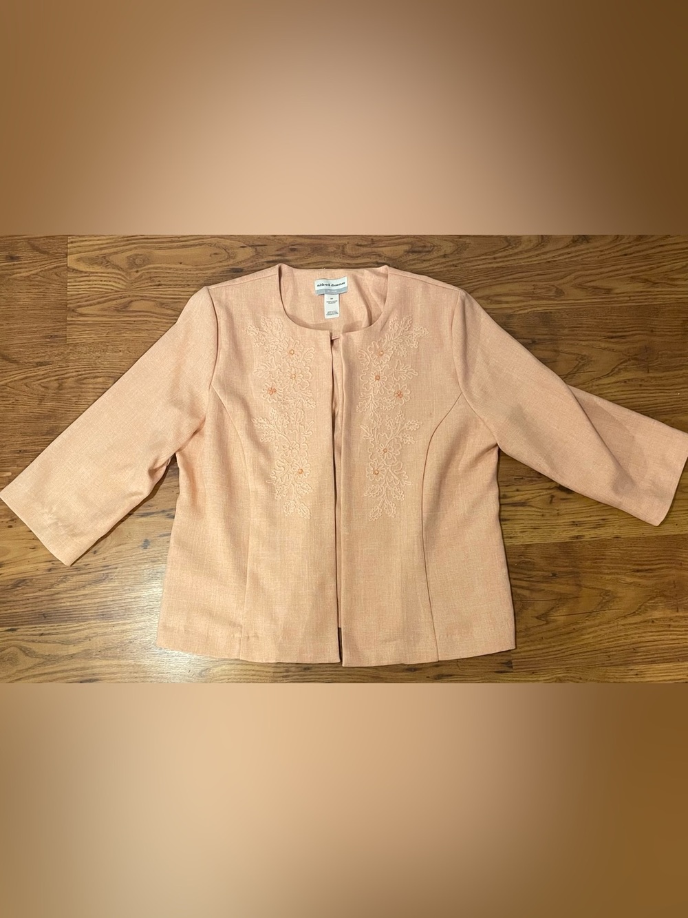 Alfred Dunner Peach Floral Embroidery and Beaded Accents Blazer 16p
